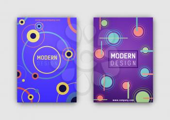 Modern design covers with website link on them, headline in center and patterns made up of circles and lines on vector illustration
