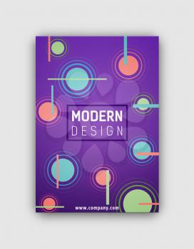 Modern design futuristic purple cover with lines and circles with light, frame and title, as well as website link vector illustration