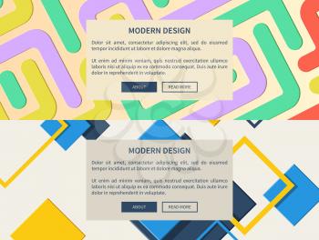 Modern design web pages set of diagonal lines making unity together and squares, with text sample and buttons on vector illustration
