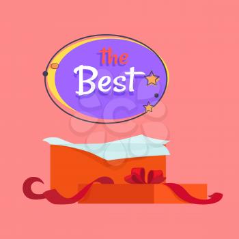The best night sale banner with abstract moon and stars vector poster with open present box in orange wrapping and red ribbon vector illustration