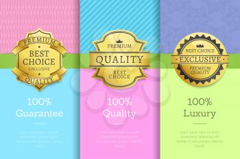 100 guarantee quality luxury exclusive best premium choice golden labels set of logos design on posters with text vector illustrations collection