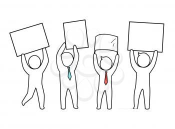 Team of males wearing ties, holding empty sheets of paper in their hands, standing in different poses vector illustration isolated on white