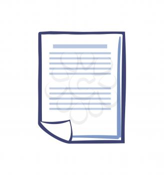 Office paper document page isolated icon sketch, line art vector. Publication with written data and information. Documentation or article writing