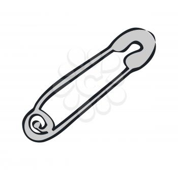 English safety pin as emblem and punk movement symbol isolated on white background. Black and white flat symbolic sign illustration in cartoon style.