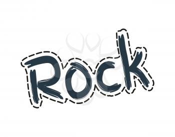 Rock patch emblem sticker monochrome icon. Closeup of music genre badge hard metal of rock-n-roll symbol. Label sketch isolated on vector illustration