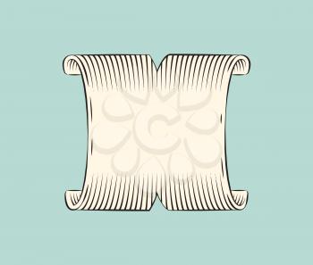 Ribbon empty wide banner monochrome sketch outline with lines. Ragged edges of colorless banner scroll. Torn sides of stripe icon isolated  vector