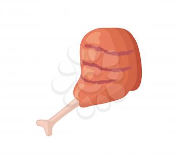 Roast chicken leg isolated vector icon in cartoon style. Hand drawn single badge of grilled piece of meat with strips from grille, menu cover emblem