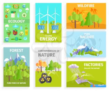 Vector illustrations depicting various environmental issues aimed at raising awareness of effects of human activities on planet
