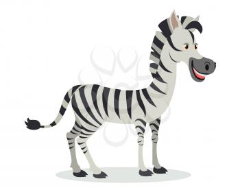 Zebra cartoon character. Funny zebra horse flat vector isolated on white. African fauna. Zebra icon. Wild animal illustration for zoo ad, nature concept, children book illustrating