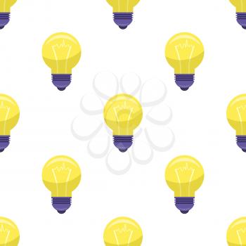 Seamless pattern with yellow bulb isolated on white presenting idea concept. Vector illustration wallpaper design of lighting equipment