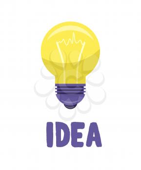 Yellow bulb isolated on white presenting idea concept. Vector illustration of lighting equipment with meaning of new thought