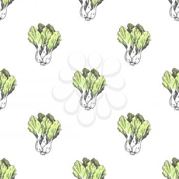 Leafy organic Chinese cabbage isolated vector illustration endless texture. Tasty salad plant formed in seamless texture on white background.