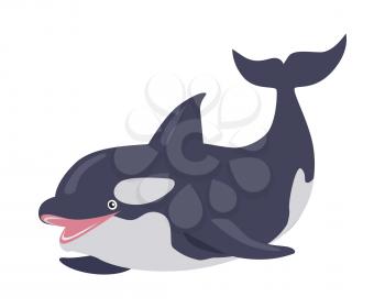 Killer whale cartoon character. Cute killer whale flat vector isolated on white background. Aquatic fauna. Orca icon. Animal illustration for zoo ad, nature concept, children book illustrating
