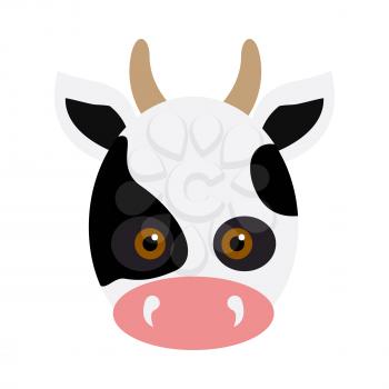 Cow animal carnival mask vector illustration in flat style. White and black dotted beef. Funny childish masquerade mask isolated on white. New Year masque for festivals, holiday dress code for kids