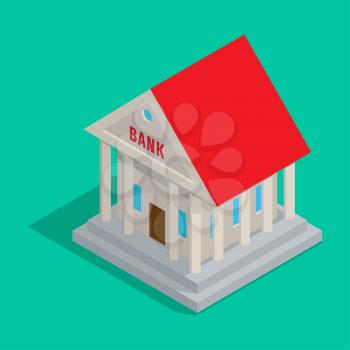 Bank symbolic building in ancient roman or greek architectural style with columns isometric projection vector. Financial institution structure 3d illustration for icon, logo, game environment design