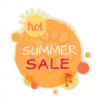 Hot summer sale round banner. Best quality and price. Sale tag with label. Collection of sale elements. Special offer, discount price poster. Universal discount poster. Leader of sale. Vector
