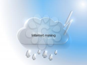 Your big internet mining, all crypto coins, cloud and lightning symbols on blue, bitcoin, dash, ethereum sign, web cash, e-commerce element decorations, payment vector. Mining hub from website