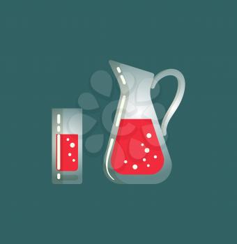 Sweet colored water with bubbles in glass vector, isolated icon of jar container. Pure soda with natural sweetener, gas sparkle beverage clear drink