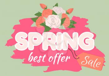 Sale, discount and best offer, label for springtime promotion and advertising, daisy bouquet. Advertisement decorated by flowers, greeting for ladies vector. Early spring and summer flower for wedding