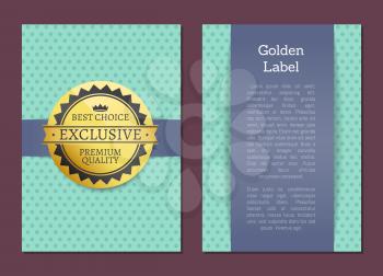 Golden label reward guarantee cover design exclusive high quality best choice stamp award vector illustration emblem isolated on blue with dots