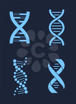 Set of DNA icon chains genetic personal codes, deoxyribonucleic acid chain symbols, logotypes of nucleotides carrying genetic instructions vector