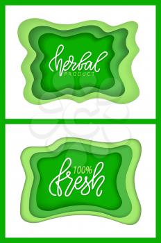 Organic food and supplies vector, isolated set of green logotypes, foliage vegetal elements, apple and plants with leaves natural meal and ingredients. Flat cartoon