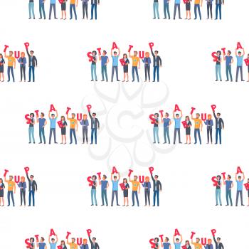 Business, teamwork and startup seamless pattern vector. Colleagues and cooperation, project and co-working, office workers in group endless texture