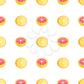 Seamless pattern with oranges and grapefruits isolated on white background. Exotic tropic citrus fruits vector illustration endless texture