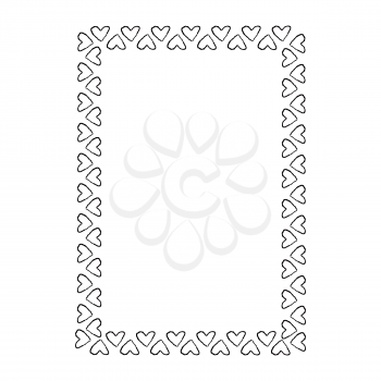 Simple cute black and white square frame composed of small outlined hearts isolated on white background vector illustration.