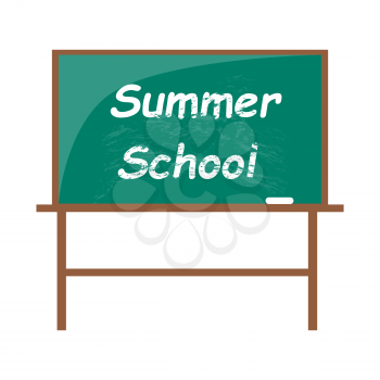 Summer school blackboard with piece of chalk, green chalkboard with inscription vector illustration icon in flat style design.