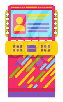 Players card on screen vector, isolated game machine flat style. Playing on electronic device, monitor with buttons and console. Anquette of user, gaming computer machinery