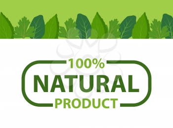 Kitchen herbs framing and eco products, organic logo of cosmetics, food, medicines. Vector natural product with 100 percent guarantee isolated in frame