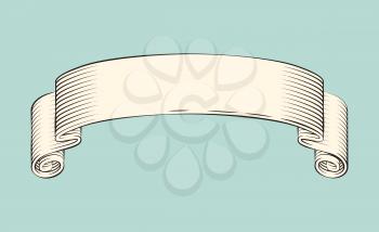 Blank horizontal decorative string, shaped scroll and curly strip, graphic drawing, linear outline. Hand drawn monochrome sketch ribbon vector icon.