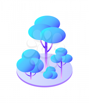 Trees and bush with branches on circle area isolated icon vector. Green zone of town, smart city with ecologically useful vegetation and plantation