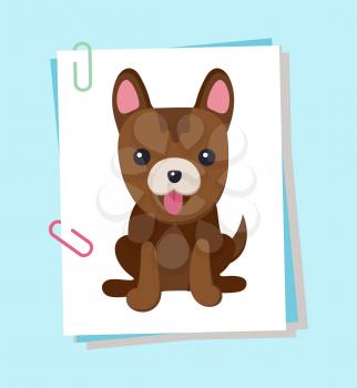 Dog with tongue puppy poster, energetic and friendly pet wagging its tail, symbol of 2018 year, vector illustration