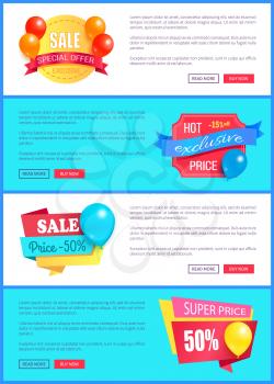 Special discount weekend sale best price super offer exclusive premium promotion set of color stickers with shiny glossy balloons web posters landing pages