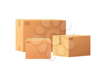 Boxes mockups, post container for goods delivery and storage, packaging design. Parcel with adhesive tape 3D isometric icon vector isolated, closed packages