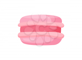 Sweet bakery with food coloring of pink color of round shape macaroon type of small circular biscuit, vector illustration isolated on white background