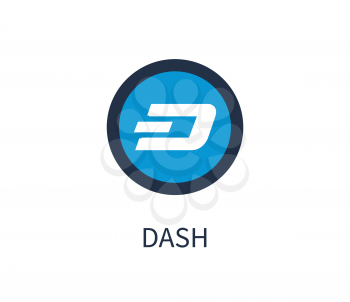 Dash cryptocurrency, icon and title below, symbolic image and headline, e-commerce system, vector illustration, isolated on white background