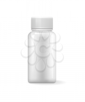 Pill bottle isolated icon on white background. Blank medical container for capsules in realistic design flat style vector, pharmaceutical remedy
