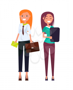 Consultants elegant business women pretty girls in formal wear discussing business issues vector executive managers isolated, professional employers