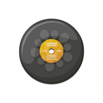 Plate for playing music on gramophone, scratching disk, old-fashioned circle object for turntable soundtrack. Black vinyl record, audio equipment vector