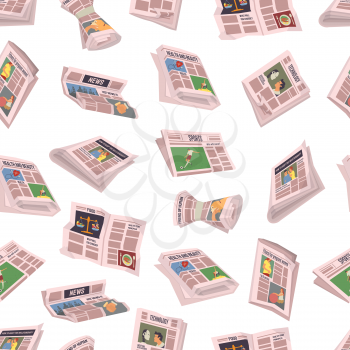Daily news theme vector illustration. Template of pattern with collection of newspapers on various topics. Periodical paper publications of articles with fresh news isolated on white background