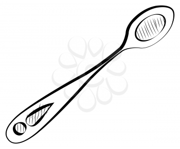 Coffee or tea spoon, outline of mixing equipment for drink. Sketch of cutlery for sugar, empty silverware, dishware icon, cook tool, shop sign vector
