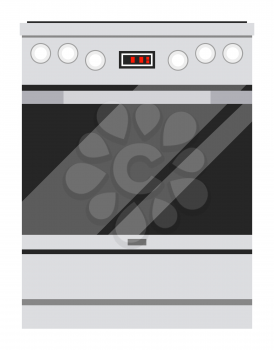 Oven household appliance, cooking equipment isolated icon. Sale of kitchen warmer in marketplace, retail of steel warm machine. Stainless electronic equipment on white, cookery device vector
