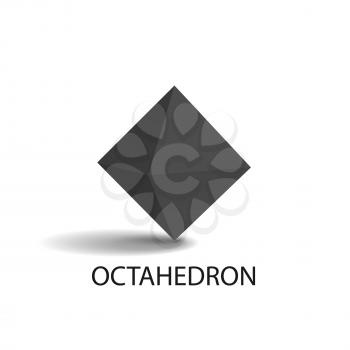 Octahedron geometric shape with sides, headline and image with shade above, three dimensional form vector illustration isolated on white background