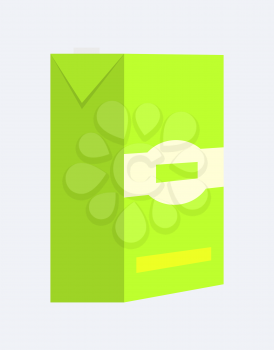 Package of green color, poster with container made of paper with label and emblem, consisting milk and dairy product, isolated on vector illustration