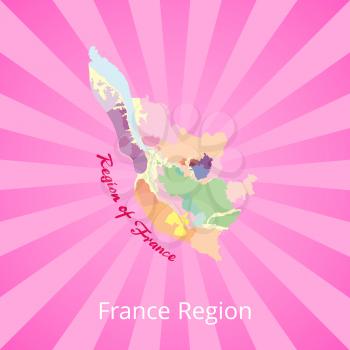 France region map with best wine production zones. Map of France with colorful regions. Wine industry districts isolated cartoon vector illustration.