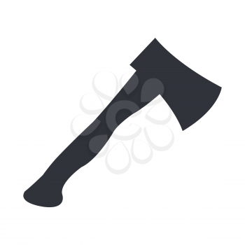 Sharp axe with handle silhouette in black color on white. Vector colorless closeup icon illustration in graphic design of dangerous equipment for cutting wood