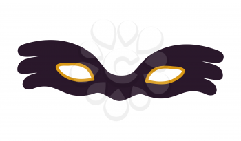 Black carnival mask icon isolated on white background. Vector illustration with beautiful dark mask with golden bezel around eyeholes